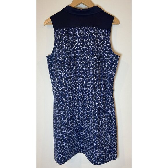 NWT T by Talbots Athletic Dress Tie Waist Sleeveless Collar Blue Cream L New - Picture 4 of 5